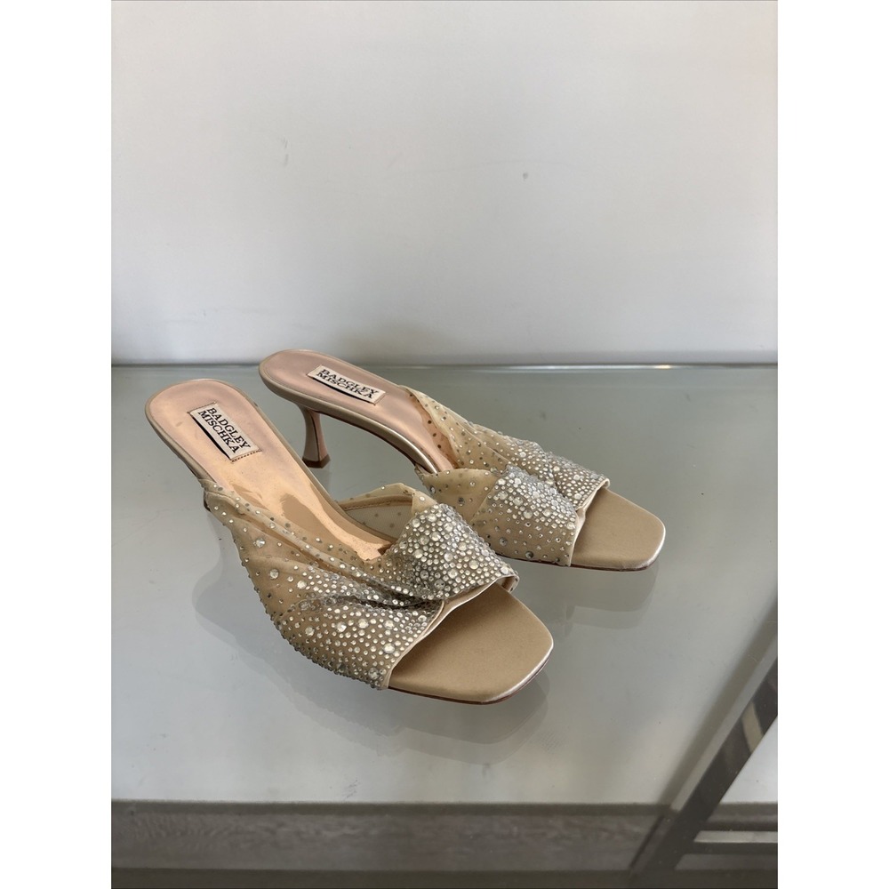 BADGLEY MISCHKA Collection Brandy Slide Sandal In Soft Nude Satin SIZE 9